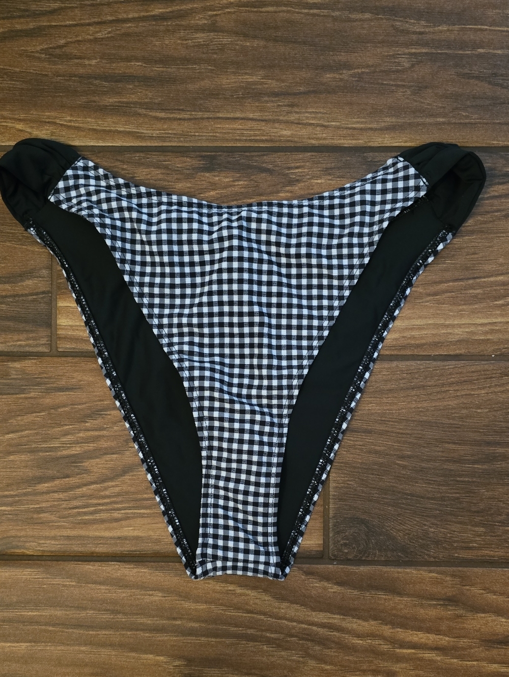 Lulu's Black and White Gingham Bikini Bottom with Solid Black Side Panels